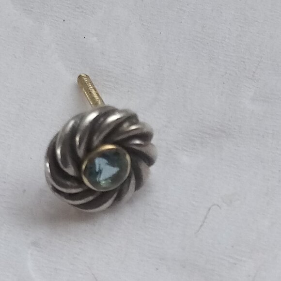 DAVID YURMAN SINGLE EARRING 925 STERLING SILVER & 18K GOLD BLUE TOPAZ STUD - Picture 1 of 5